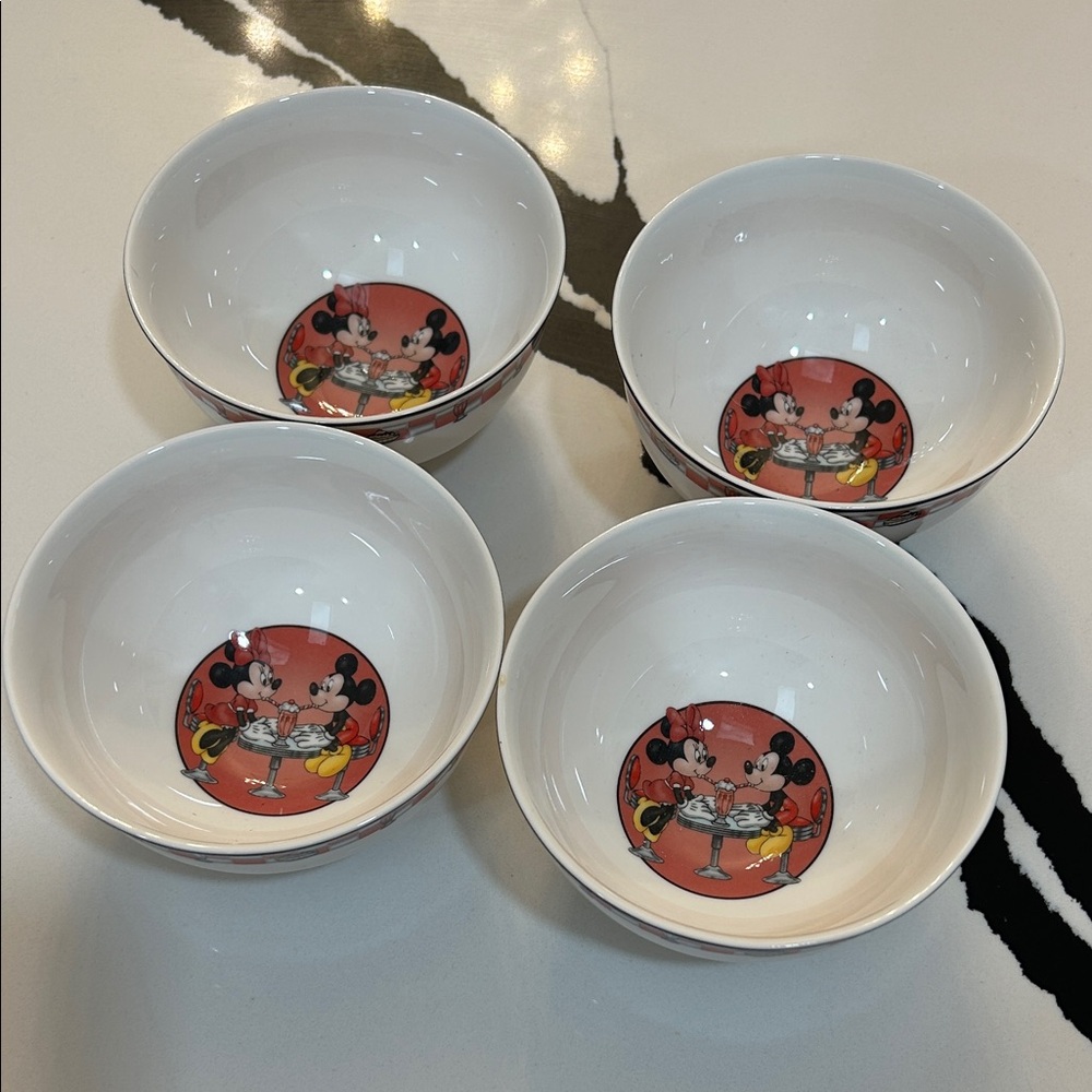 Lenox Mickey and Minnie Mouse Soda Shop Sweethearts Dessert Bowls - Set of 4